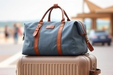 Lightweight travel boston bag on a suitcase.